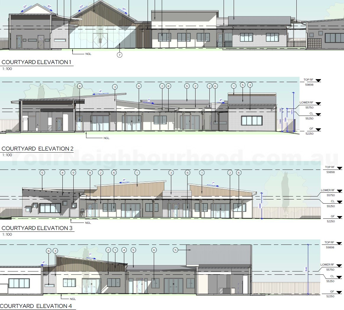 Doolandella childcare proposal — courtyard elevations