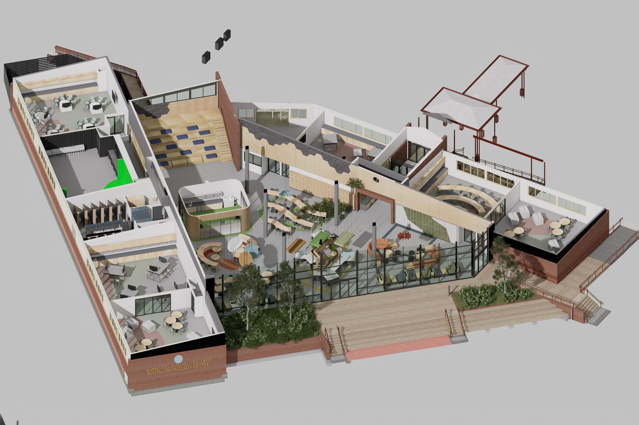 Cutaway architectural visualisation of EAC STEM and Digital Technology Centre